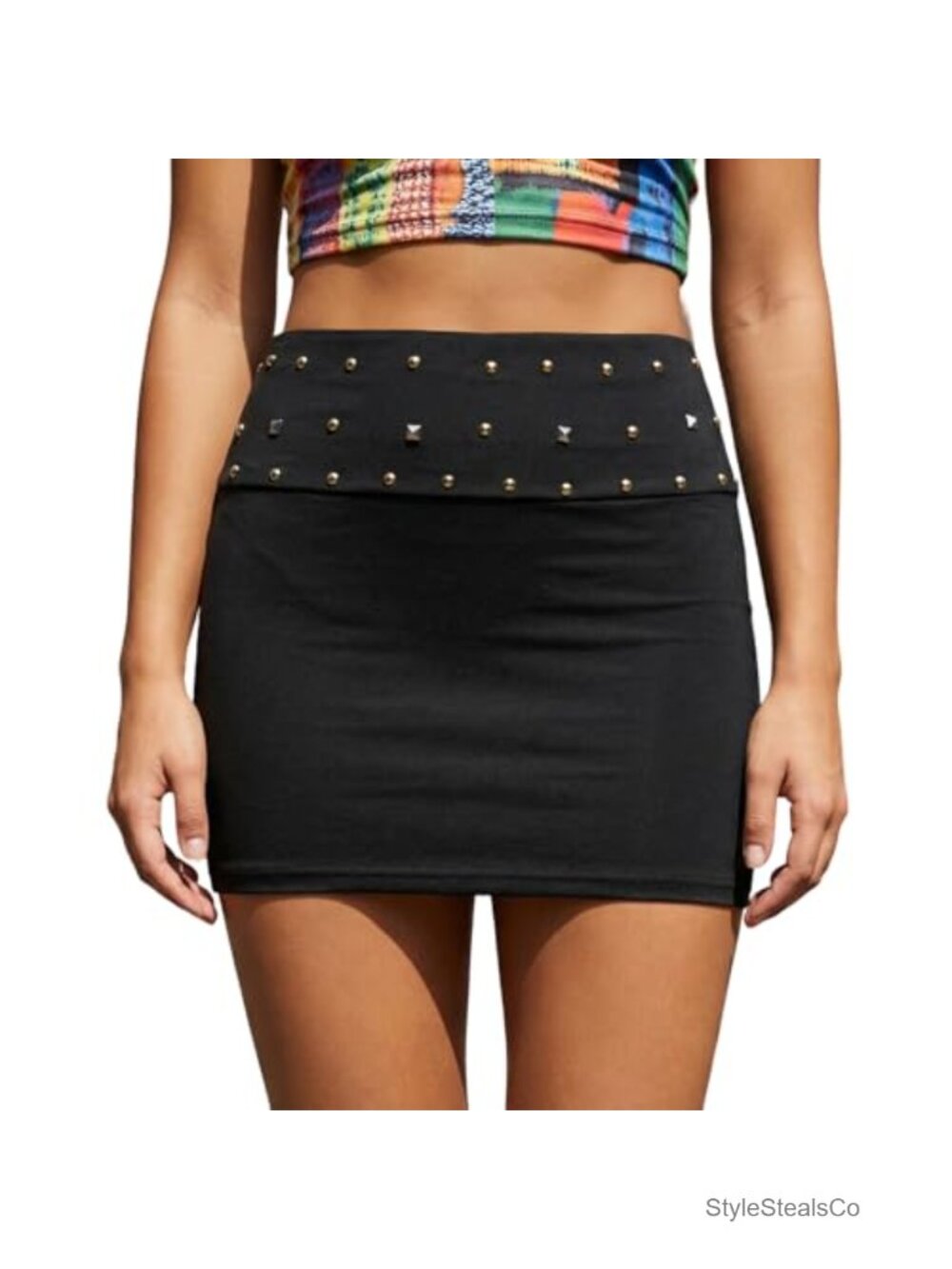 Y2K Fold Over High Waist Mini Skirt Bodycon Short Skirts Cotton Blend